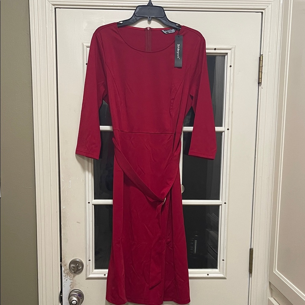 Allegra K Scarlet Midi Dress with Three-Quarter Sleeves